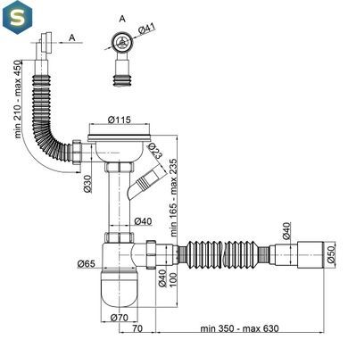 Сифон для кухонної мийки Lidz (WHI) 60 08 E001 01 ECO з круглим переливом (вихід 50 мм), Білий