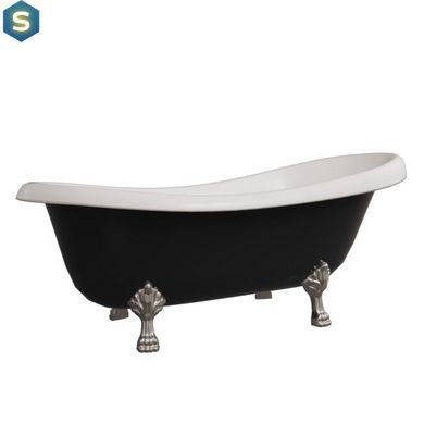 Ванна отдельностоящая глянцевая Amidicon Symphony 167x78 черная из литого камня серебряные ножки SYMFONIYA_167_s_BLACK_HL, Черно-белый