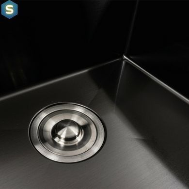 Кухонна мийка чорна PVD 78x43 L Platinum Handmade (два отвори, круглий сифон 3,0/0,8), Чорний/золото