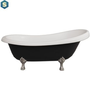 Ванна отдельностоящая глянцевая Amidicon Symphony 167x78 черная из литого камня серебряные ножки SYMFONIYA_167_s_BLACK_HL, Черно-белый