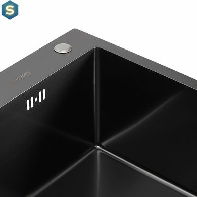 Кухонна мийка Platinum Handmade PVD 600x450x220 чорна (товщина 3,0/1,5 мм корзина та дозатор в комплекті), Чорний/золото