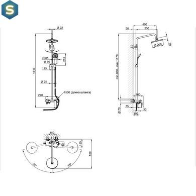 Душова система Qtap Fresh WCR 1004, Хром