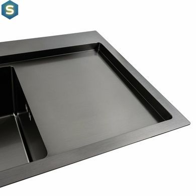 Кухонна мийка чорна PVD 78x43 L Platinum Handmade (два отвори, круглий сифон 3,0/0,8), Чорний/золото
