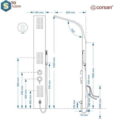 Душевая панель Corsan Alto white LED с изливом A017MWHLEDW, Хром