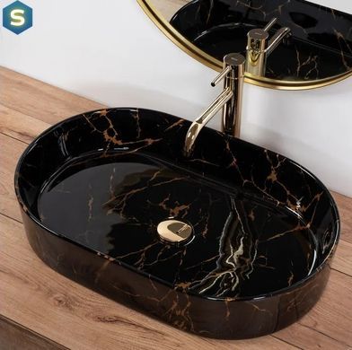 Умивальник Rea Nadia black marble shiny накладний REA-U0539, Черный матовый
