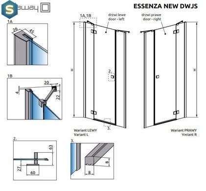 Душові двері Radaway Essenza New DWJS 140 см 385033-01-01R+384090-01-01