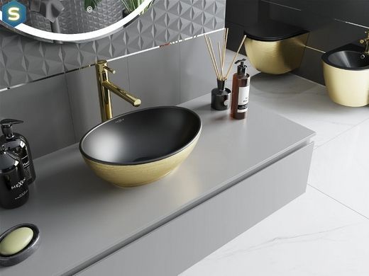 Умывальник Mexen Elza brushed gold black matt накладной MEX-21014027, Золотой