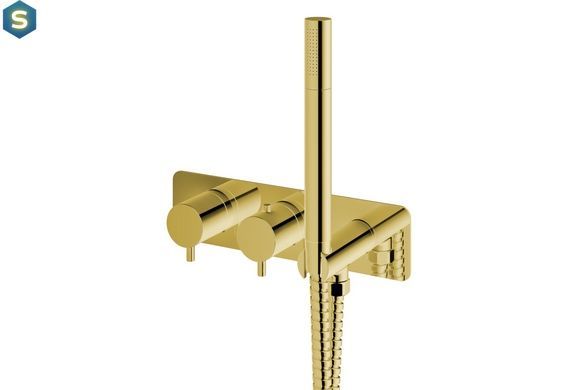 Душевая система Kohlman Axel 25 gold с термостатом + BOX скрытого монтажа KPL-QW265AGD25, Золотой