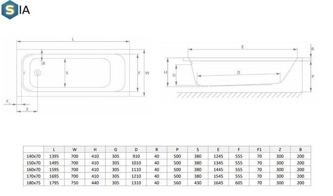 Ванна акрилова Radaway Mia 180х75 + ніжки WA1-50-180x075U