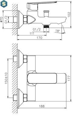 Змішувач для ванни Koller Pool Style хром SL0100, Хром