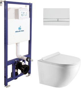 Установка KOLLER POOL Dune 1200SL + панель смыва Integro Cosmo White + подвесной унитаз Round Smart с сиденьем Soft Close дюропласт