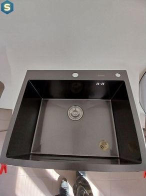 Кухонна мийка 60x50 PVD чорна Platinum Handmade (сифон круглий, 3,0/0,8), Чорний/золото