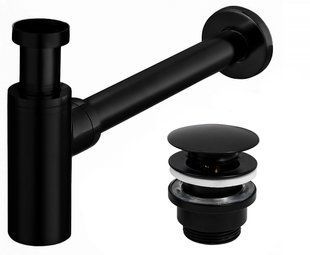 Сифон універсальний для умивальника Rea black mat click-clack чорний REA-A5215, Черный матовый
