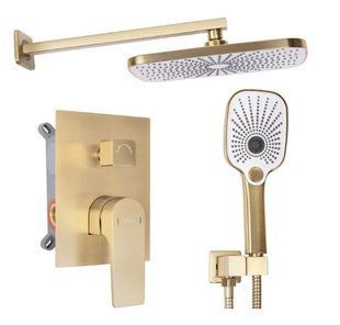Душова система Rea Moby brushed gold + BOX прихованого монтажу REA-P2403, Золотий