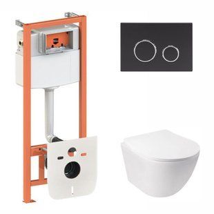 Набор: Qtap Jay Ultra Quiet унитаз подвесной QT07335177W + Nest комплект инсталляции 4в1 (круглая клавиша Black mat) QT0133M425 + M11V1146MB