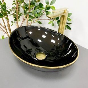 Умивальник (раковина) VBI PARMA BLACK GOLD EDGE накладний, Чорний/золото