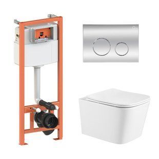 Подвесной унитаз Qtap Crow Ultra Quiet + инсталляция Qtap Nest 4 в 1 (круглая клавиша Chrome), Белый