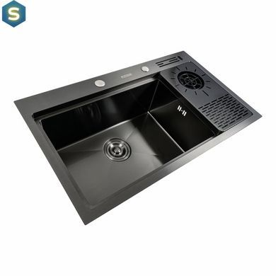 Кухонная мойка черная PVD 78x46 Platinum Handmade, Черный/золото