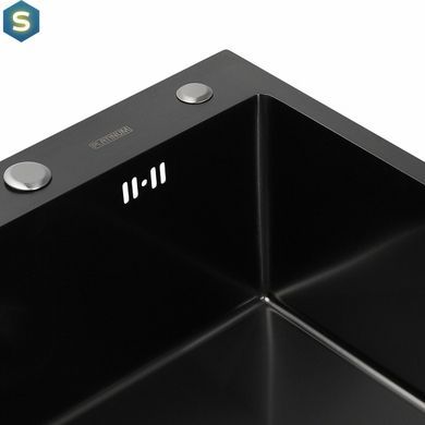 Кухонна мийка Platinum Handmade PVD чорна 500x500x220 (3,0/1,5 мм корзина та дозатор в комплекті), Чорний/золото