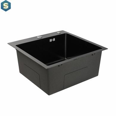 Кухонна мийка Platinum Handmade PVD чорна 500x500x220 (3,0/1,5 мм корзина та дозатор в комплекті), Чорний/золото