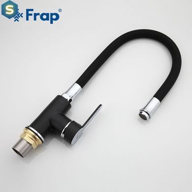 F4042 Змішувач для кухні гнучкий гусак U гайка чорний/хром &Oslash;35 Frap 1/10, Черный матовый
