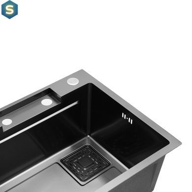 Кухонна мийка Kroner KRP Schwarze - SET7546HM PVD (3.0/0.7 мм) CV032277, Чорний/золото