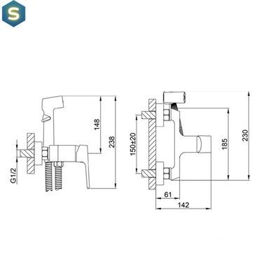 Смеситель для гигиенического душа наружного монтажа 150 мм Frap F2071-6, Черный матовый