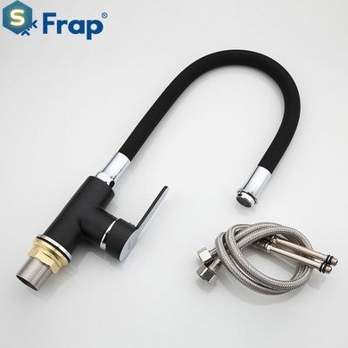 F4042 Змішувач для кухні гнучкий гусак U гайка чорний/хром &Oslash;35 Frap 1/10, Черный матовый