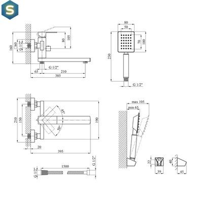 Змішувач для ванної Kroner KRP Edelstahl Kubus - ESG070 CV023011, Хром матовий