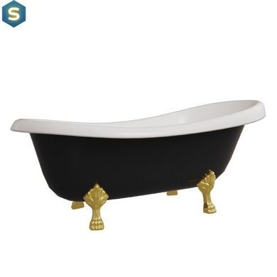 Ванна отдельностоящая матовая Amidicon Symphony 167x78 черная из литого камня золотые ножки SYMFONIYA_167_g_BLACK_MAT, Черно-белый