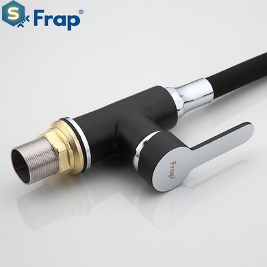 F4042 Змішувач для кухні гнучкий гусак U гайка чорний/хром &Oslash;35 Frap 1/10, Черный матовый