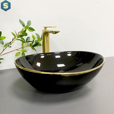 Умивальник (раковина) VBI PARMA BLACK GOLD EDGE накладний, Чорний/золото