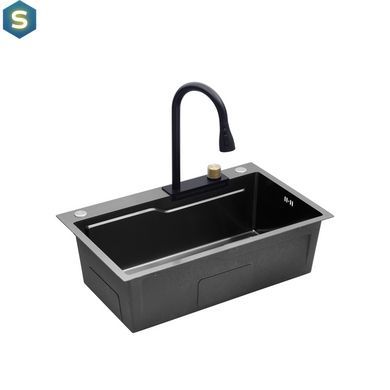 Кухонна мийка Kroner KRP Schwarze - SET7546HM PVD (3.0/0.7 мм) CV032277, Чорний/золото