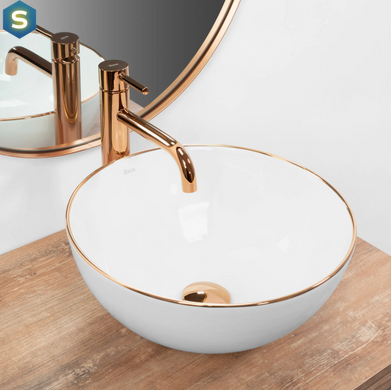 Умивальник Rea Stella накладний rose gold edge білий REA-U7444, Білий