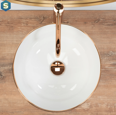 Умивальник Rea Stella накладний rose gold edge білий REA-U7444, Білий