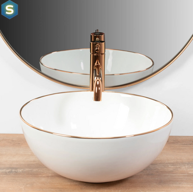 Умивальник Rea Stella накладний rose gold edge білий REA-U7444, Білий