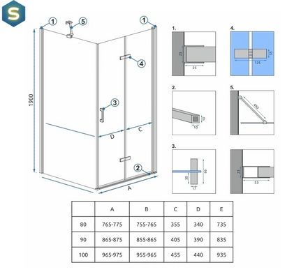 Душова кабіна Rea Molier 90x100 chrome REA-K8535 + REA-K6371, Хром, Універсальна, прозорий, хром
