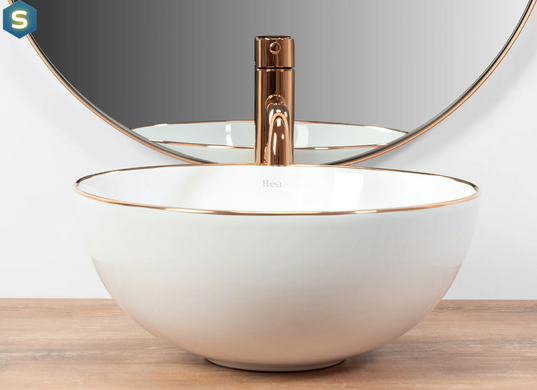 Умивальник Rea Stella накладний rose gold edge білий REA-U7444, Білий