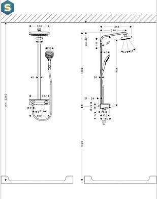 Душова система Hansgrohe Raindance Select E 300 2jet ST з термостатом Showerpipe EcoSmart хром/білий 27283400