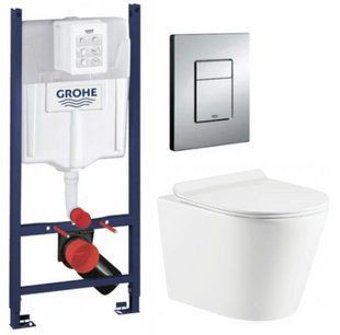 Комплект 5в1: Інсталяція Grohe Rapid + Безобідковий Підвісний унітаз Orion + клавіша хром