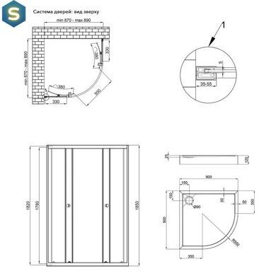 Набор: Qtap душевая кабина Presto CRM1099AP5 Pear 1970x900x900 мм + поддон Robin 309912C 90x90x12 см с сифоном, Хром, Универсальная, матовый