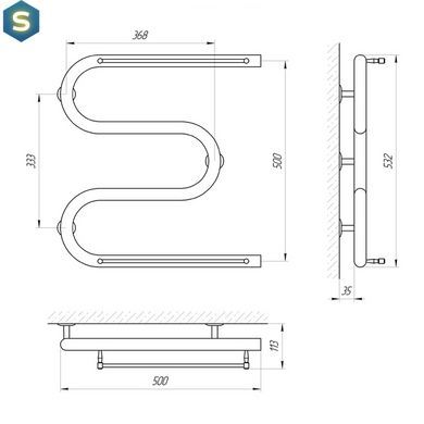 Полотенцесушитель Laris Змеевик 32 РС3 500x500 с 2-мя полками 71207201, Хром