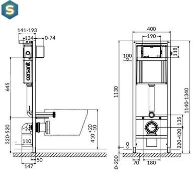 Комплект инсталляции Cersanit Aqua 02 с унитазом Cersanit Carina CleanOn с сидением Soft Close, Белый