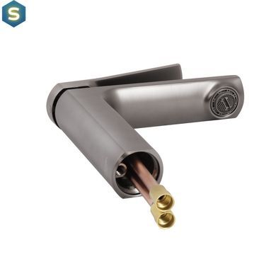 Смеситель для умывальника Qtap Slavonice QTSLA270GMB45924 Gunmetal Black PVD, Шлифованный черный хром
