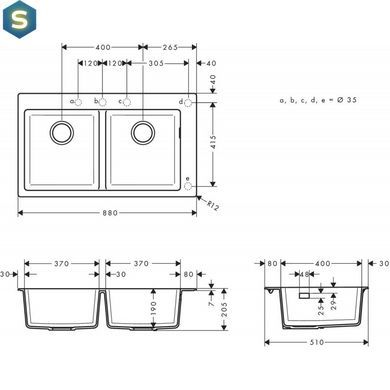 Кухонная мойка Hansgrohe S510-F770 770x510 на две чаши 370/370 Stonegrey 43316290