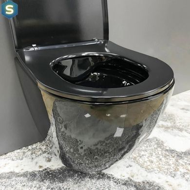 Подвесной унитаз VBI Vulcano black glossy VBI-020414, Черный/золото