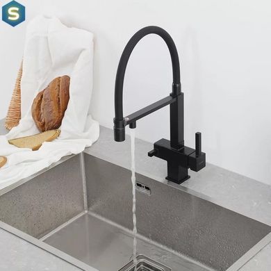 Змішувач для кухні під фільтр з гнучким виливом, чорний матовий Frap G4395-56, Черный матовый