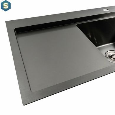Кухонна мийка чорна PVD 78x43 R Platinum Handmade (два отвори, круглий сифон 3,0/0,8), Чорний/золото