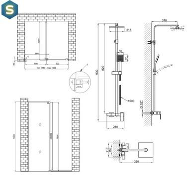 Готове рішення Qtap 13: Стіна Walk-In Glide, 120x190 + Душ. система, Універсальна, прозорий