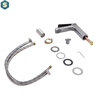 Смеситель для умывальника Qtap Slavonice QTSLA270GMB45924 Gunmetal Black PVD, Шлифованный черный хром